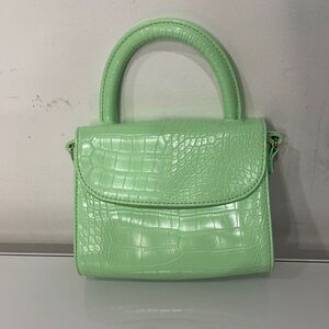 Mint Green Faux Crocodile-Embossed Handbag